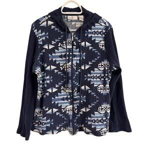 oSo Casuals 3X Zip Hoodie Blue Tribal Aztec Print Waffle Knit Plus Size Jacket
